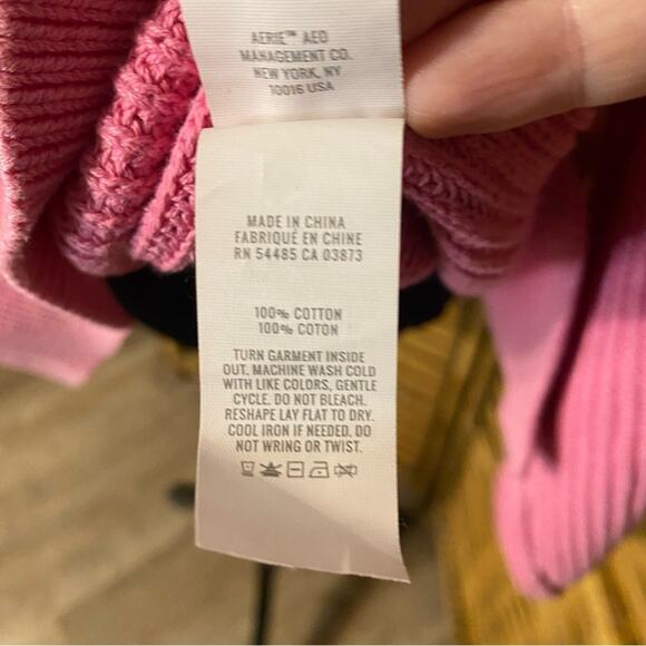 Aerie Pink Crew Neck Sweater with Ribbed Knit small 100% cotton oversized cozy - Picture 9 of 10